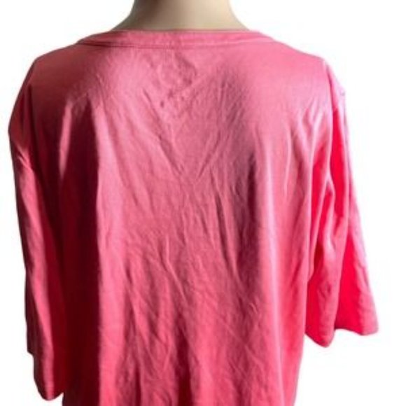 L.L. Bean T-Shirt Women's L Pink Solid 3/4 Sleeve Notch Neck Cotton Basic - Picture 5 of 6